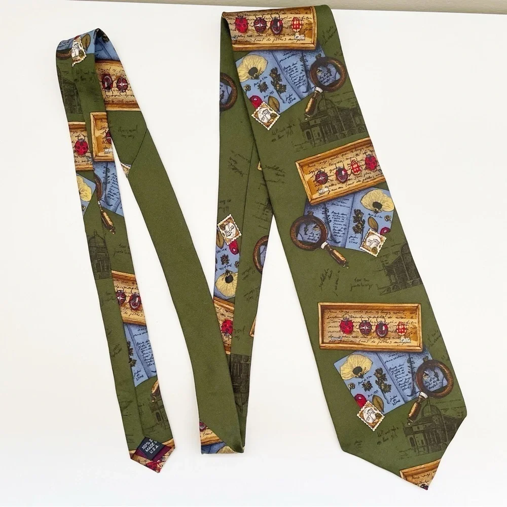 Vintage novelty Silk tie geography teacher history travel biology science artsy